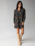 Rocky Corduroy Mini Dress - Navy Tan Dahlias