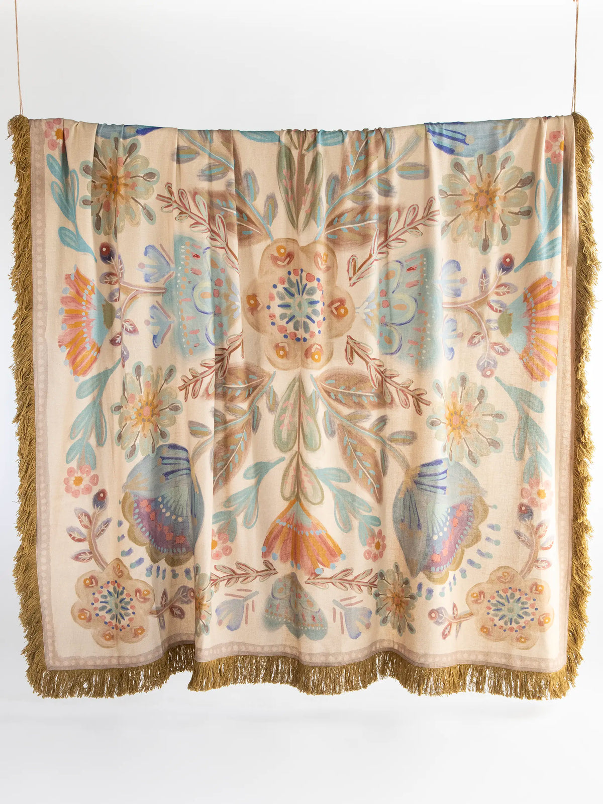 Boho Fringe Bedspread - Cream Mandala