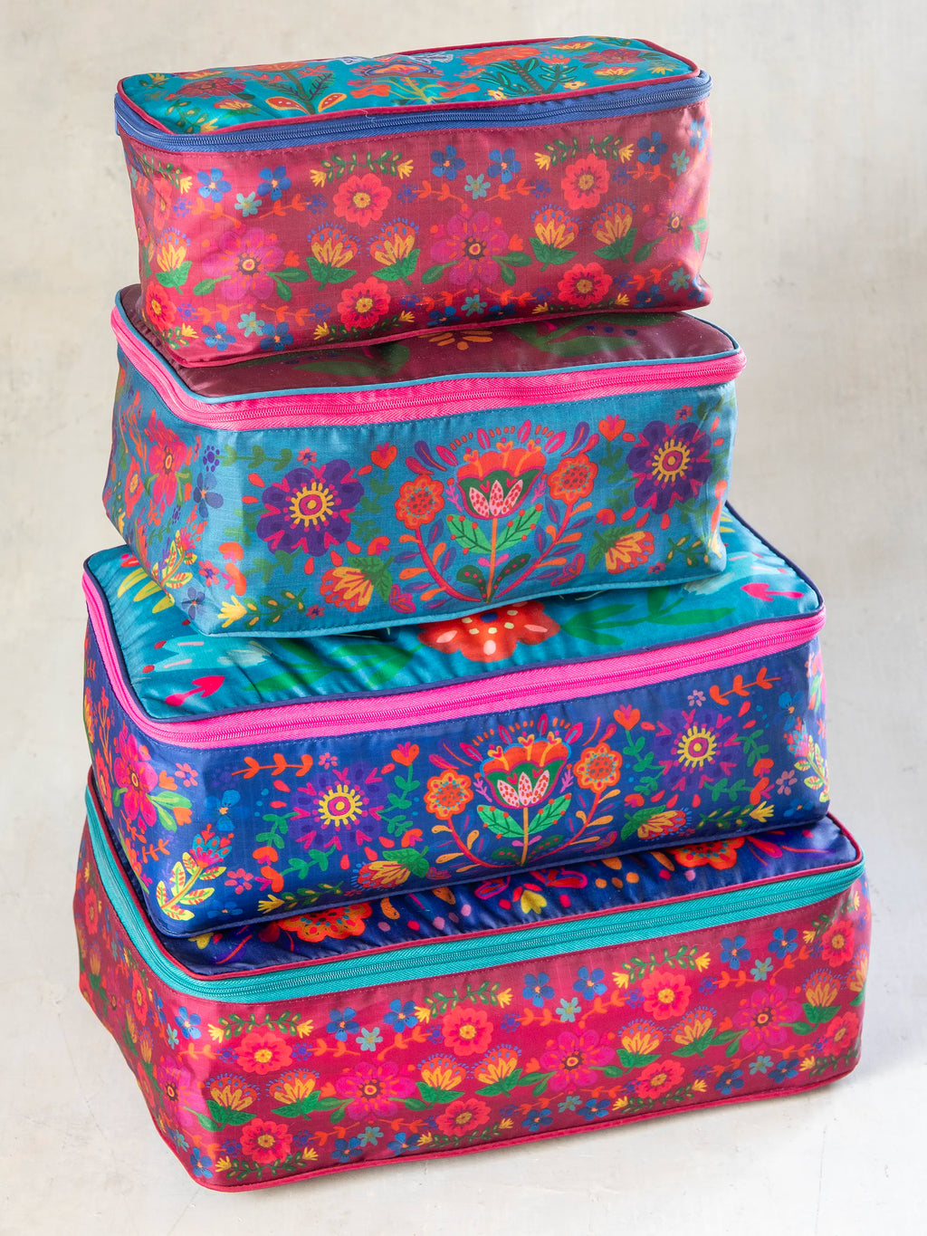Travel Packing Cubes. Set of 4 - Multi Folk Flower