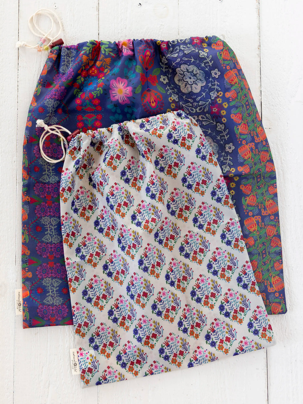 Travel Laundry Bags. Set of 2 - Washed Navy Floral