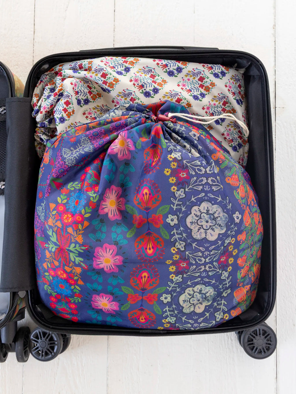 Travel Laundry Bags. Set of 2 - Washed Navy Floral