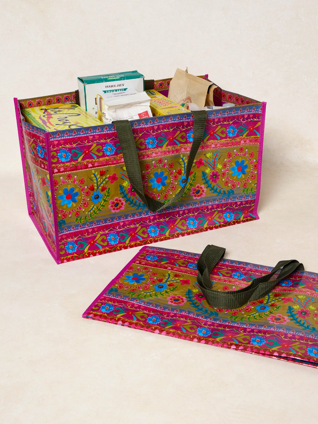 Carry All Happy Tote Bags. Set of 2 - Floral Border