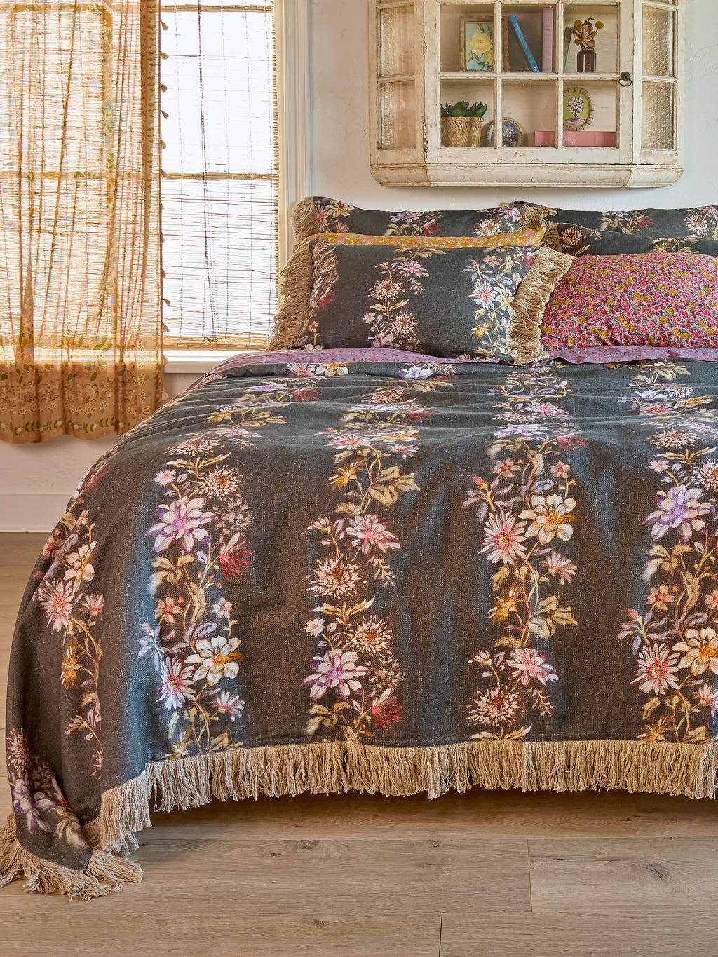 Boho Fringe Bedspread - Dahlia Rows Chocolate