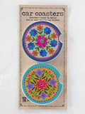 Car Coasters. Set of 2 - Mustard Folk Flower