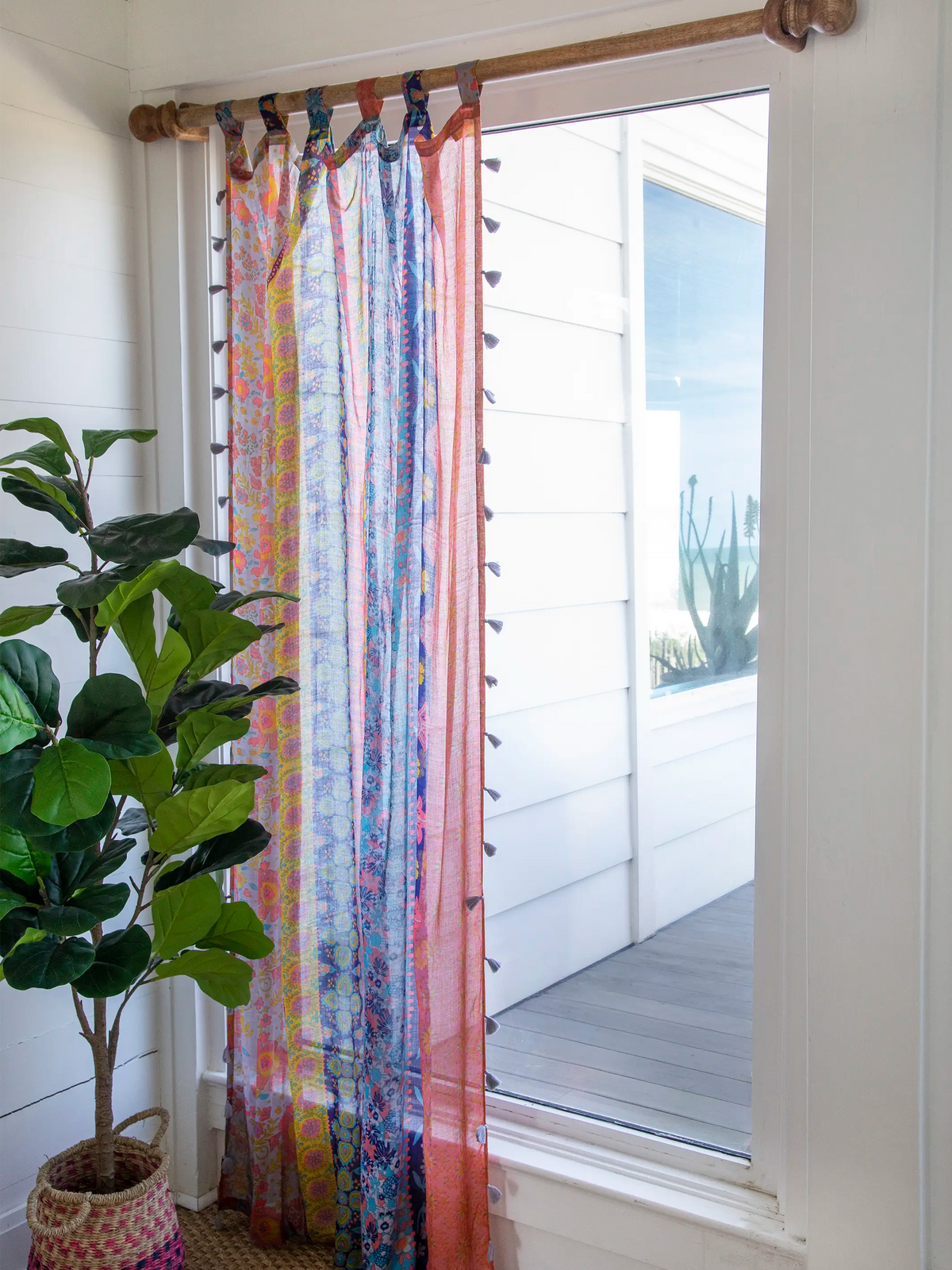 Printed Curtain Panel - Coral Pink Teal