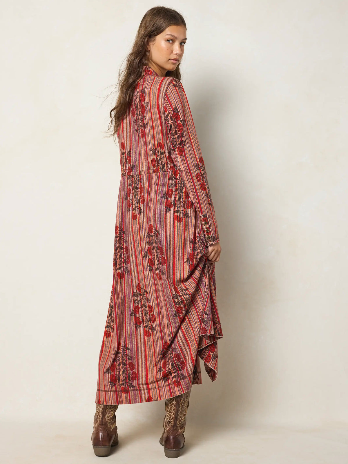 Christa Knit Cotton Maxi Dress - Batik Garden Red