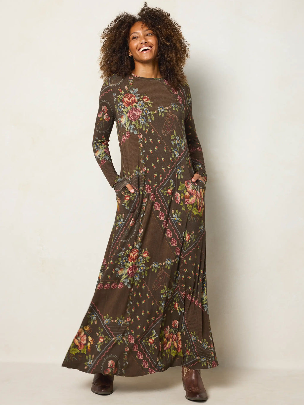 Stevie ButterSoft Knit Maxi Dress - Crafted Bouquets Chocolate