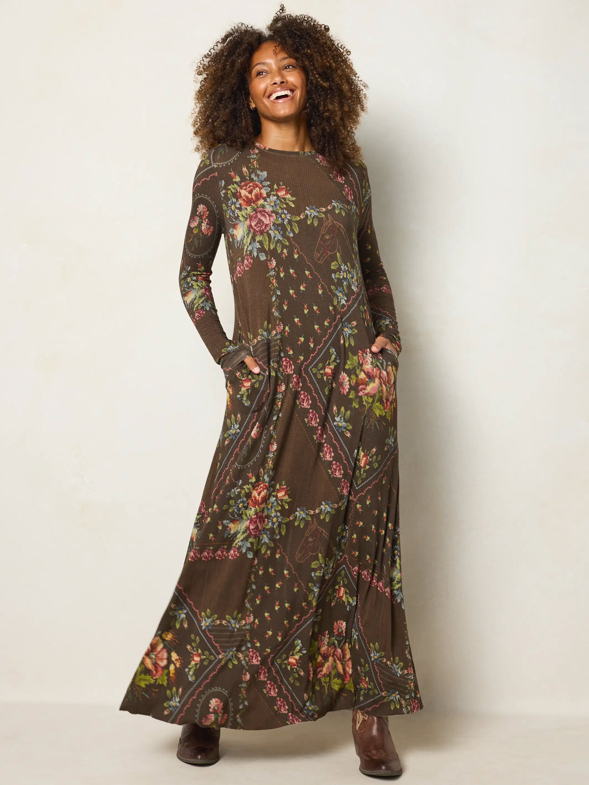 Stevie ButterSoft Knit Maxi Dress - Crafted Bouquets Chocolate