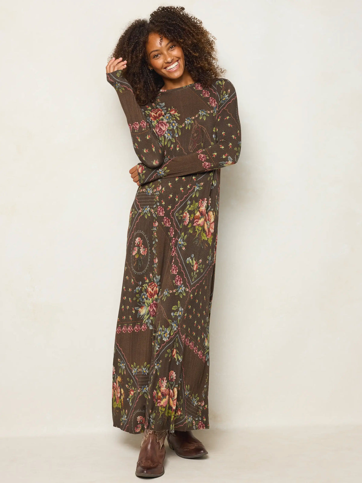 Stevie ButterSoft Knit Maxi Dress - Crafted Bouquets Chocolate