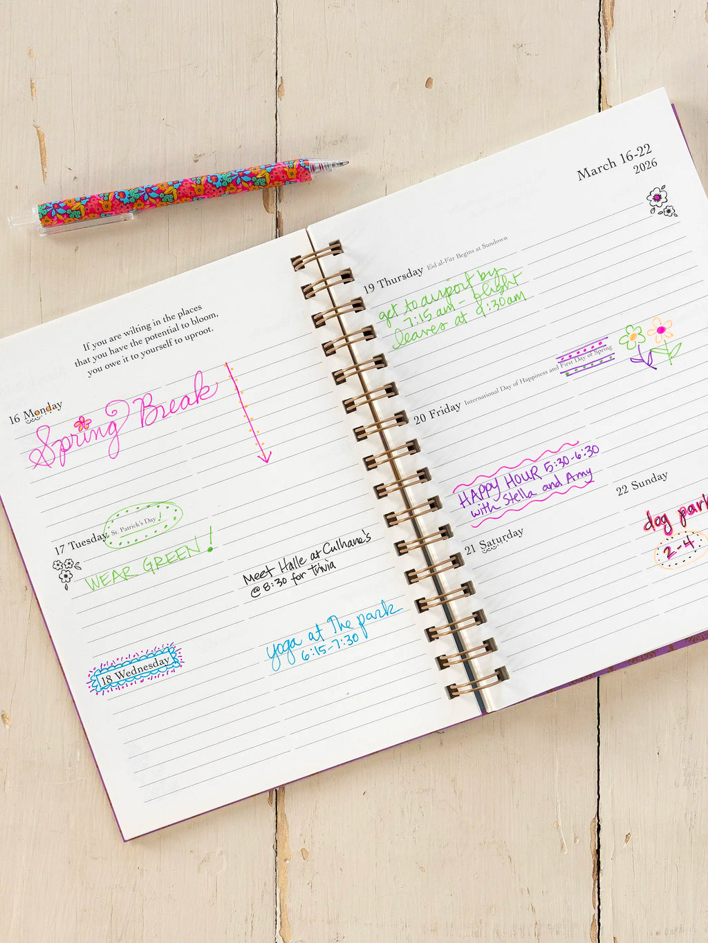 2026-27 17 Month Planner - Teal Folk Flower