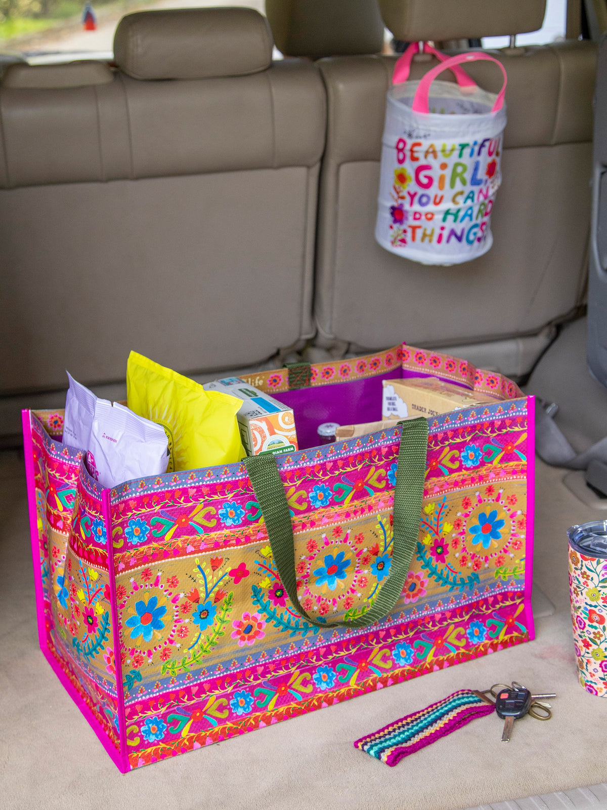 Carry All Happy Tote Bags. Set of 2 - Floral Border