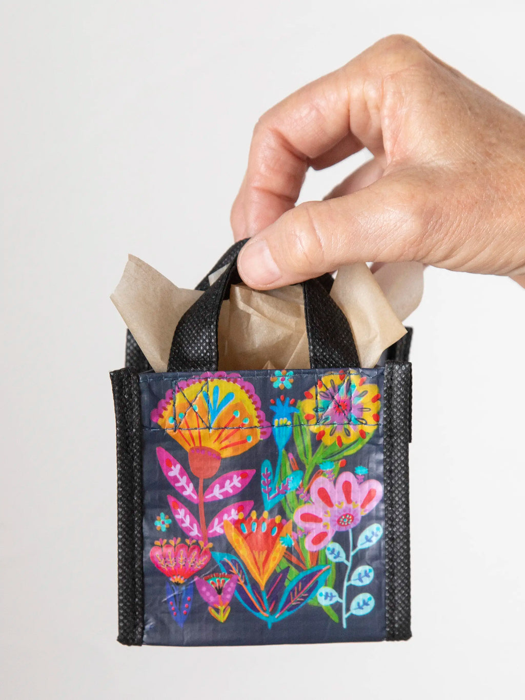 Mini Happy Bag. Set of 5 - Navy Folk Flower