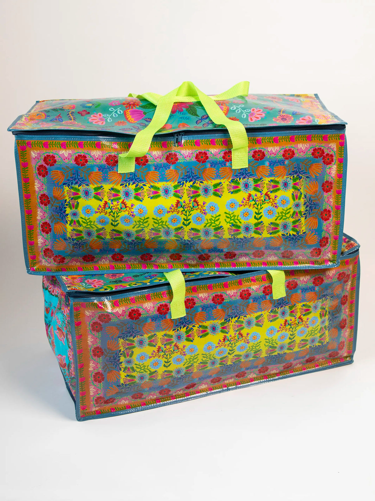 Better Than A Box Packing Tote. Set of 2 - Teal Borders