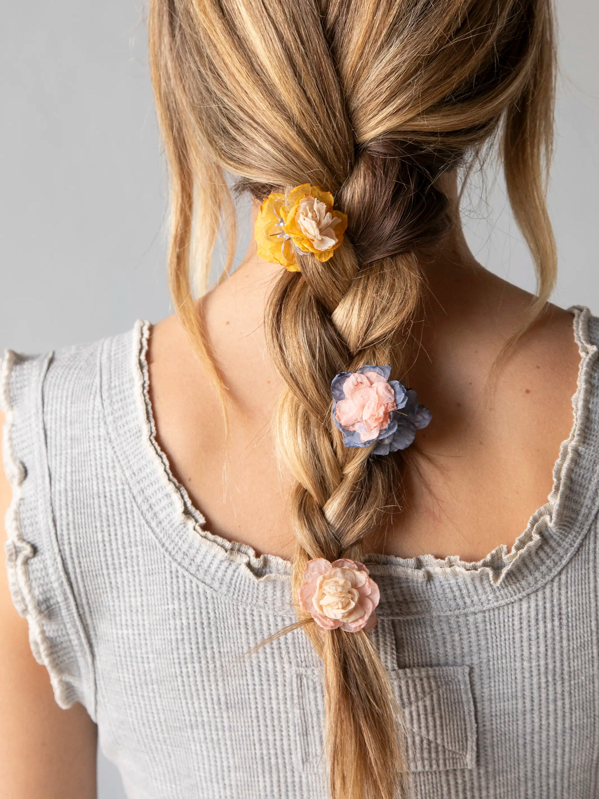 Mini Fabric Flower Hair Clips. Set of 3 - Pink