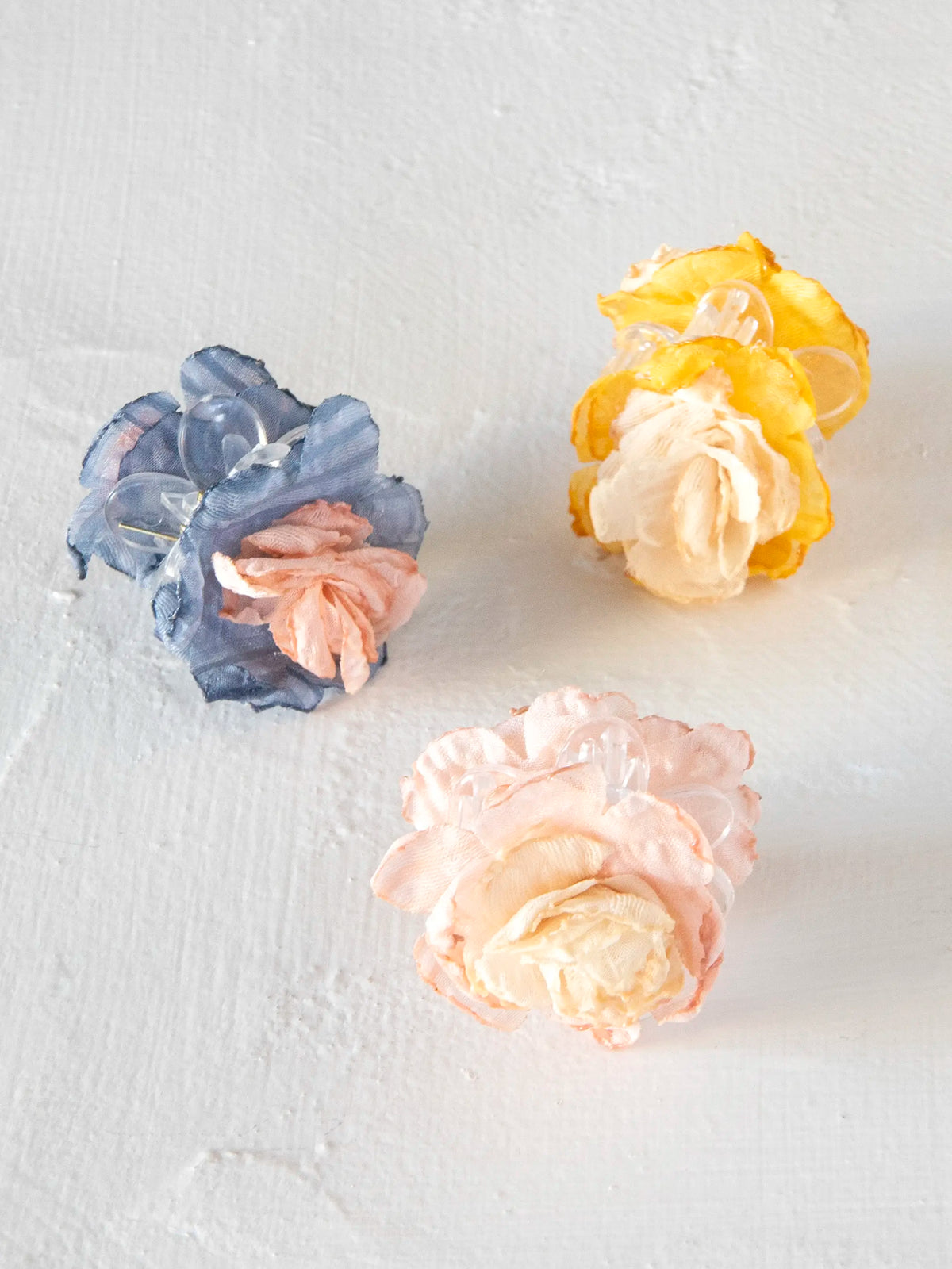 Mini Fabric Flower Hair Clips. Set of 3 - Pink