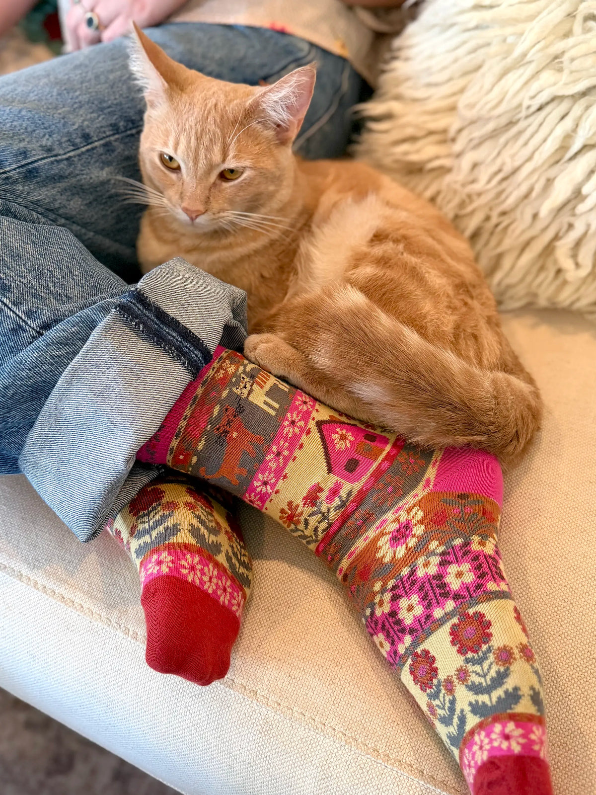 Boxed Boho Sock Set. Set of 3 - Blue Cat