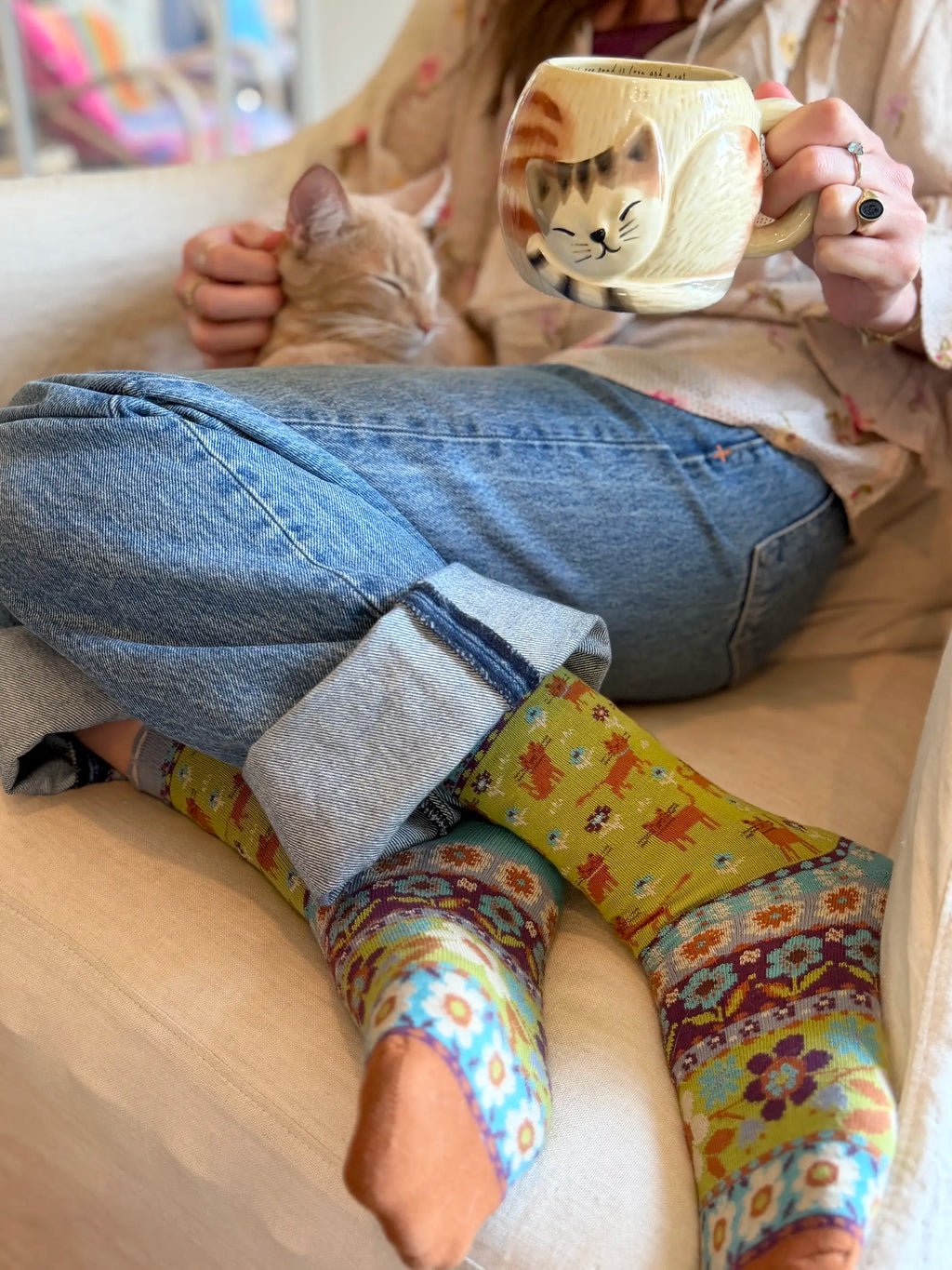 Boxed Boho Sock Set. Set of 3 - Blue Cat