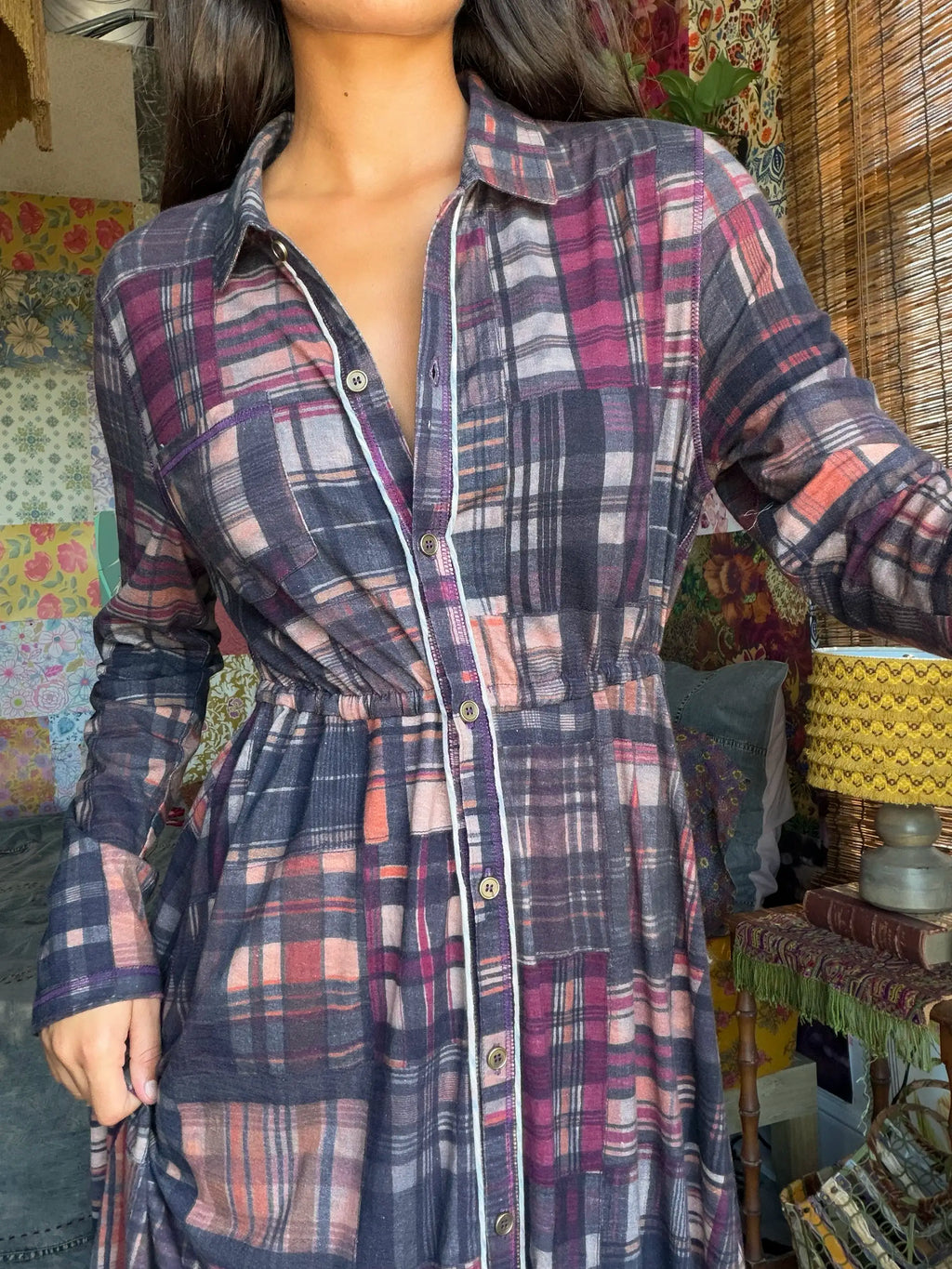 Christa Knit Cotton Maxi Dress - Greenfield Madras Blackberry
