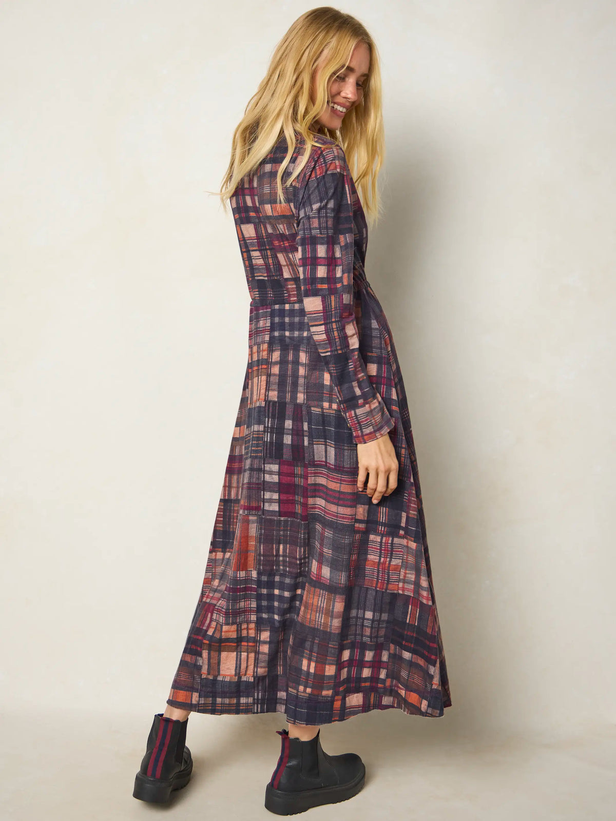 Christa Knit Cotton Maxi Dress - Greenfield Madras Blackberry