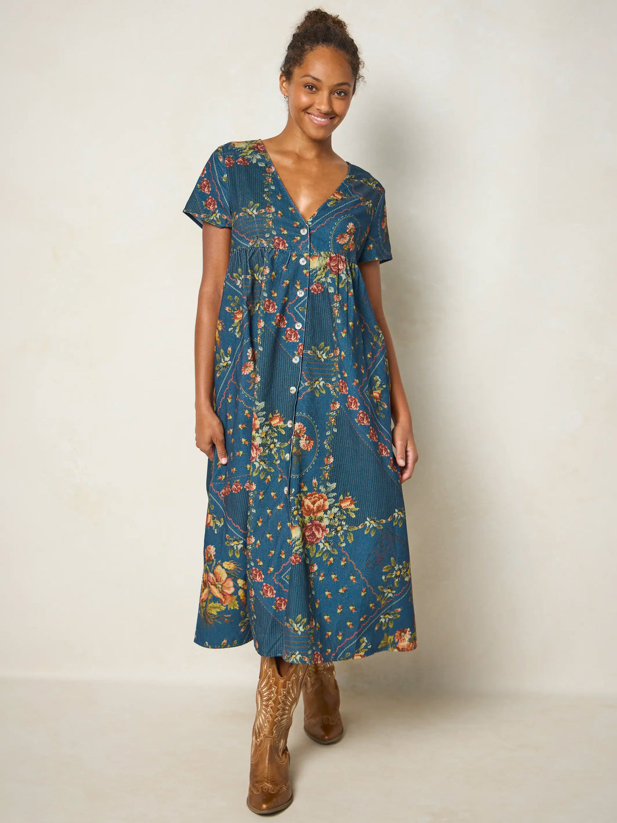 Avery Cotton Corduroy Midi Dress - Crafted Bouquets Blue