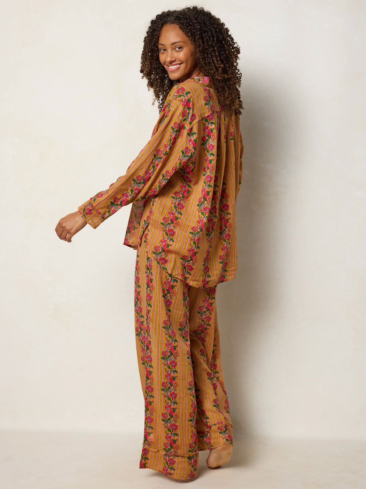 Dreamy Cotton Pajama Set - Pink Floral Stripe
