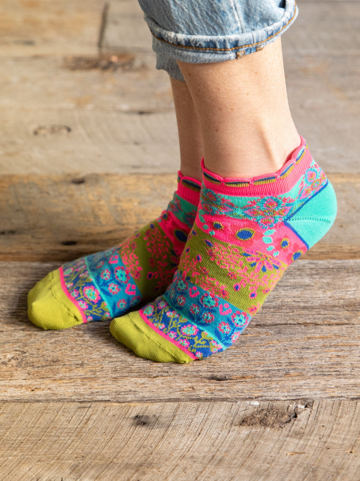 Boho Ankle Socks. Set of 3 - Mustard Floral