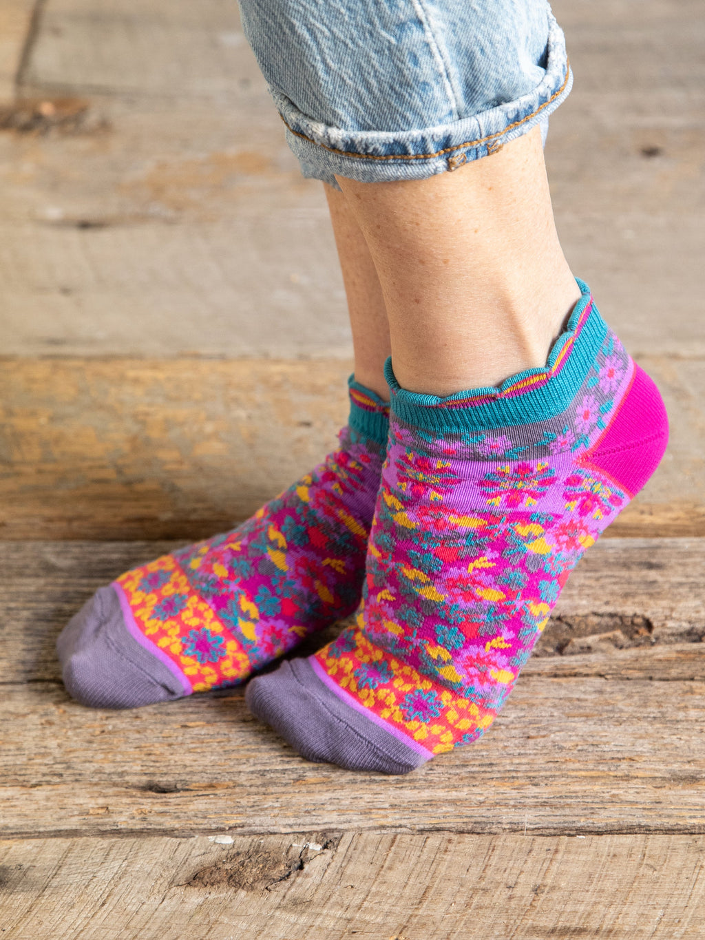 Boho Ankle Socks. Set of 3 - Mustard Floral