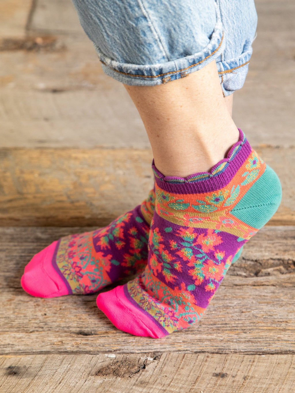Boho Ankle Socks. Set of 3 - Mustard Floral
