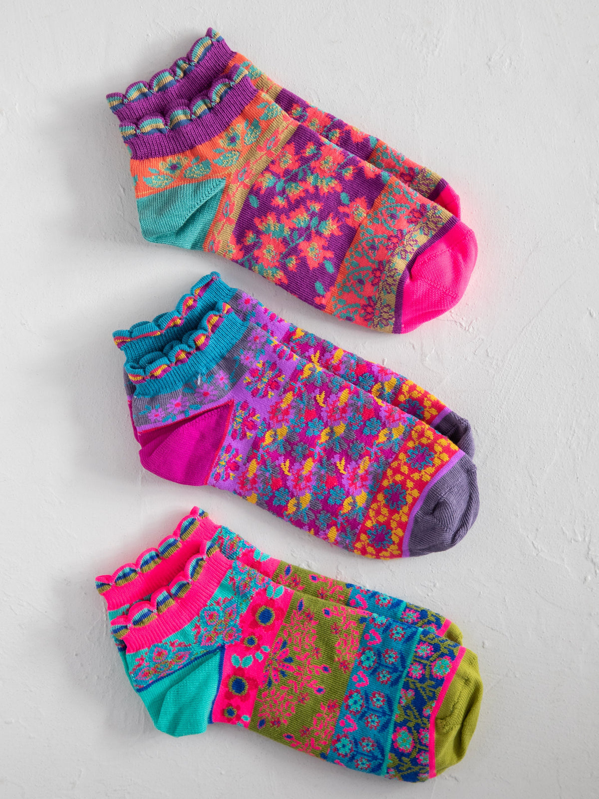 Boho Ankle Socks. Set of 3 - Mustard Floral