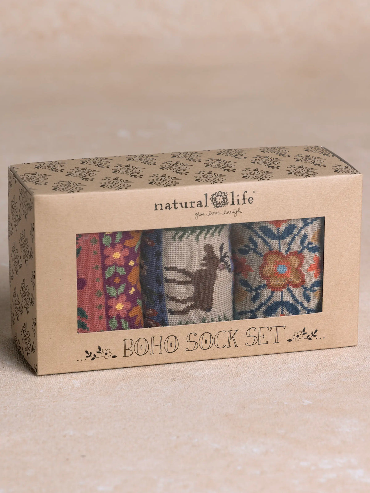 Boxed Boho Sock Set. Set of 3 - Maroon Moose