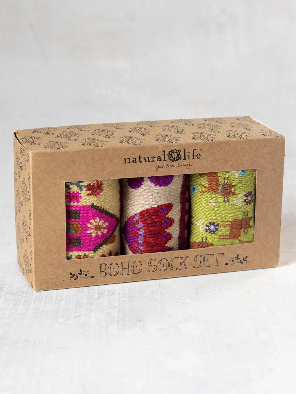 Boxed Boho Sock Set. Set of 3 - Blue Cat
