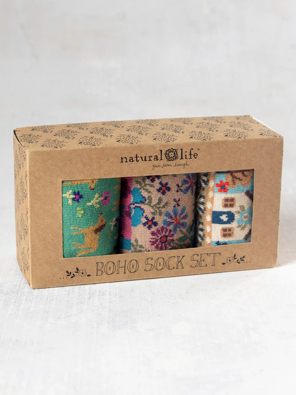 Boxed Boho Sock Set. Set of 3 - Blue Dog