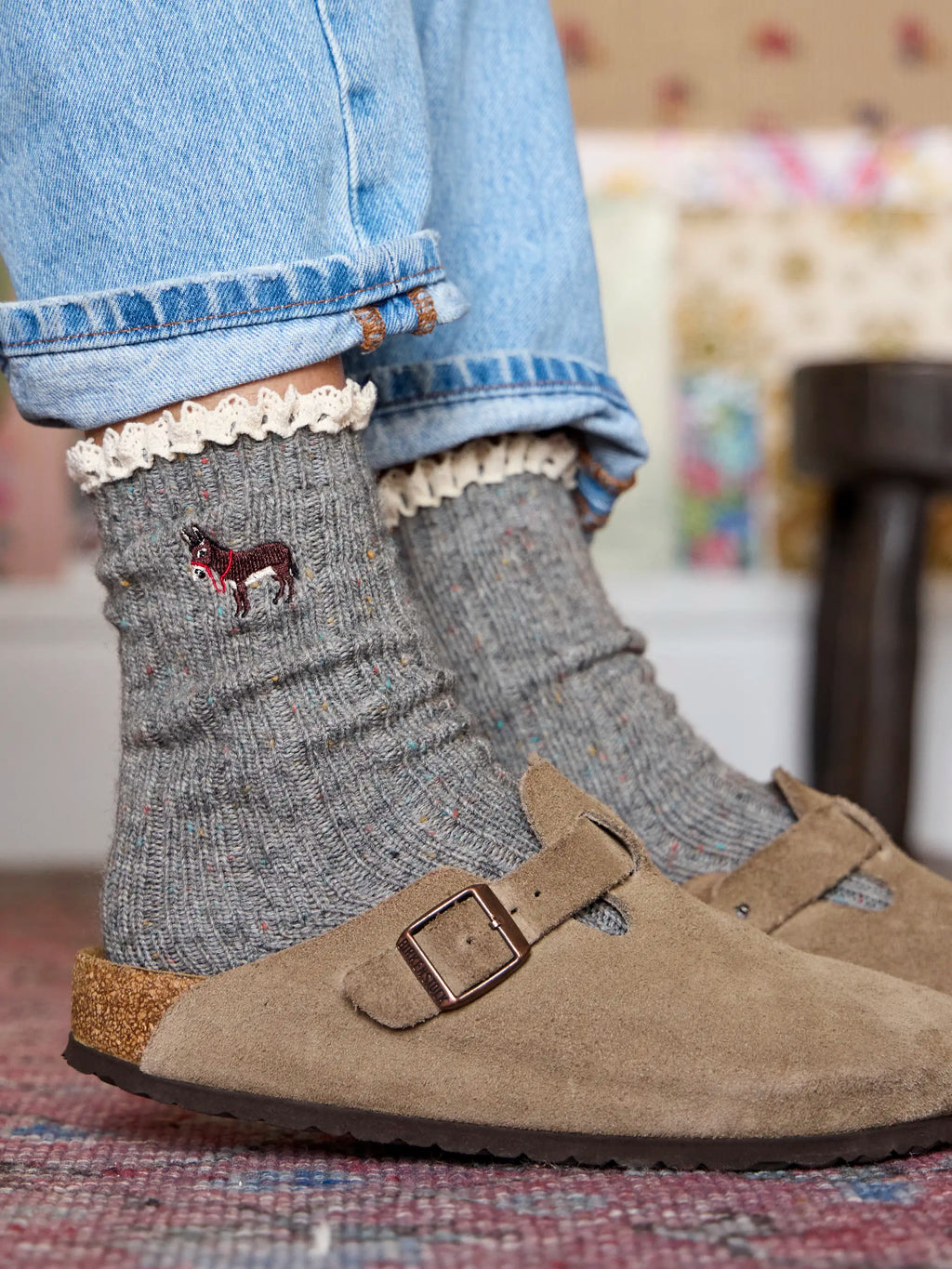 Little Things Embroidered Socks - Donkey