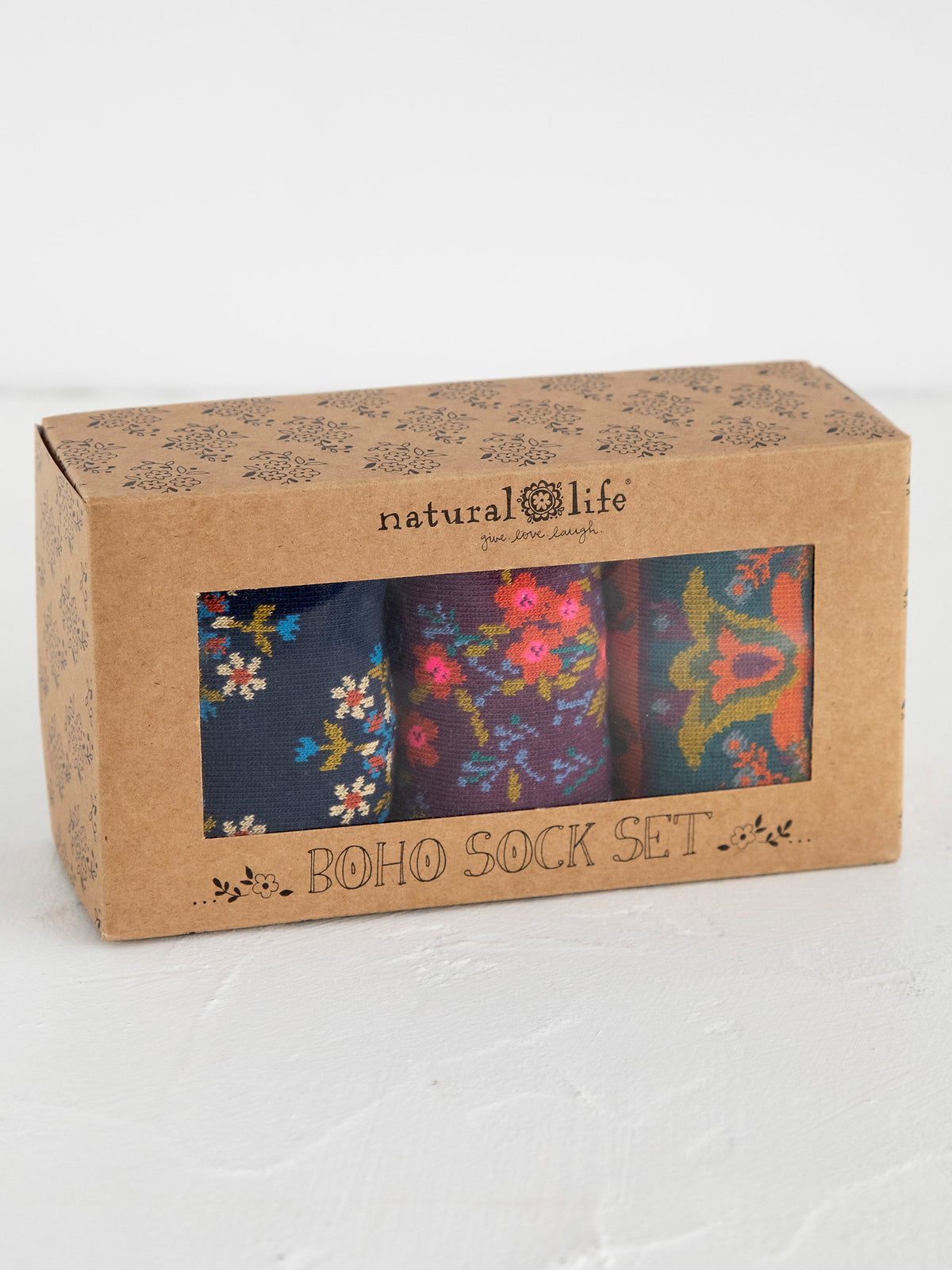Boxed Boho Sock Set. Set of 3 - Plum Floral
