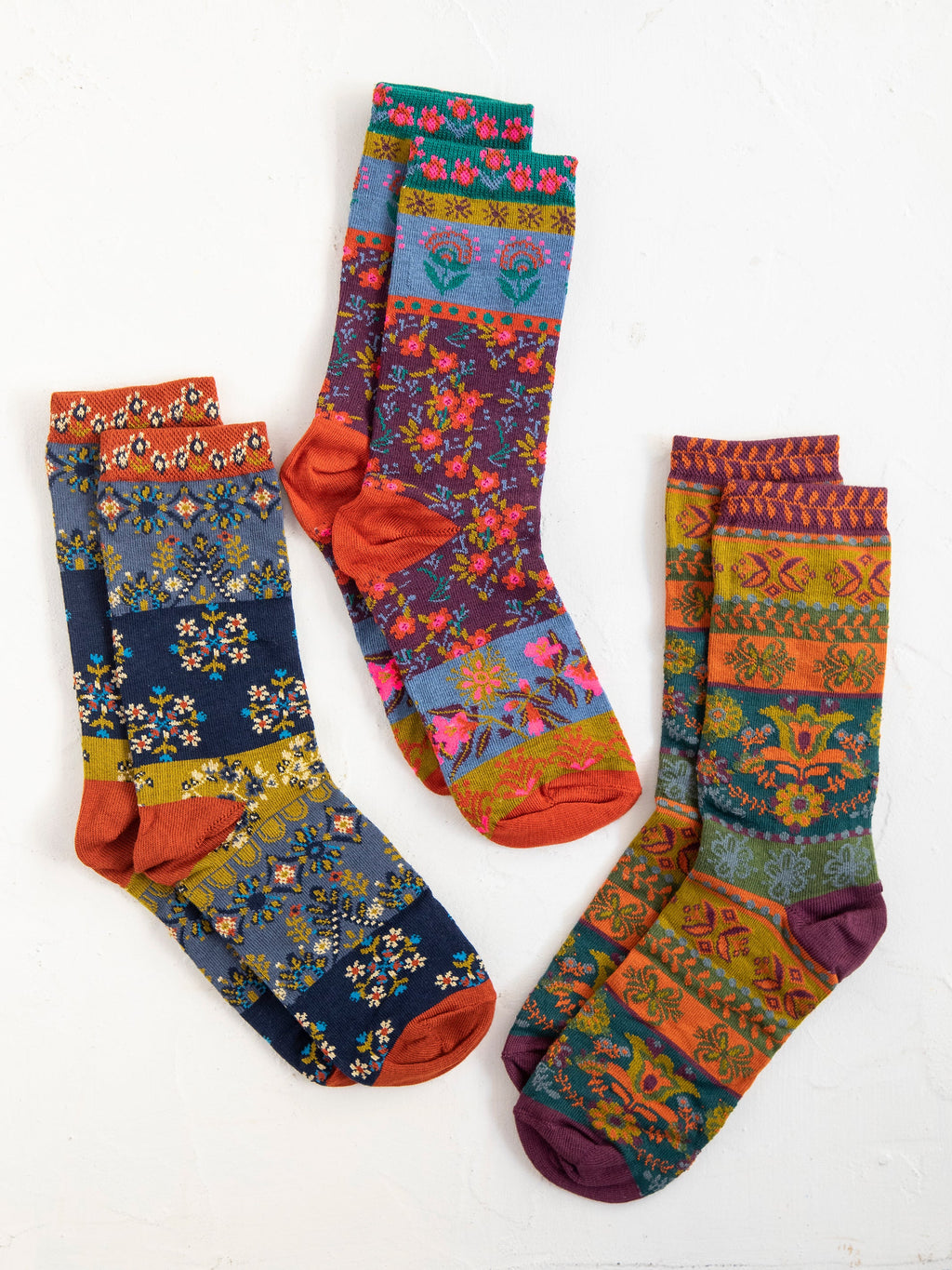 Boxed Boho Sock Set. Set of 3 - Plum Floral