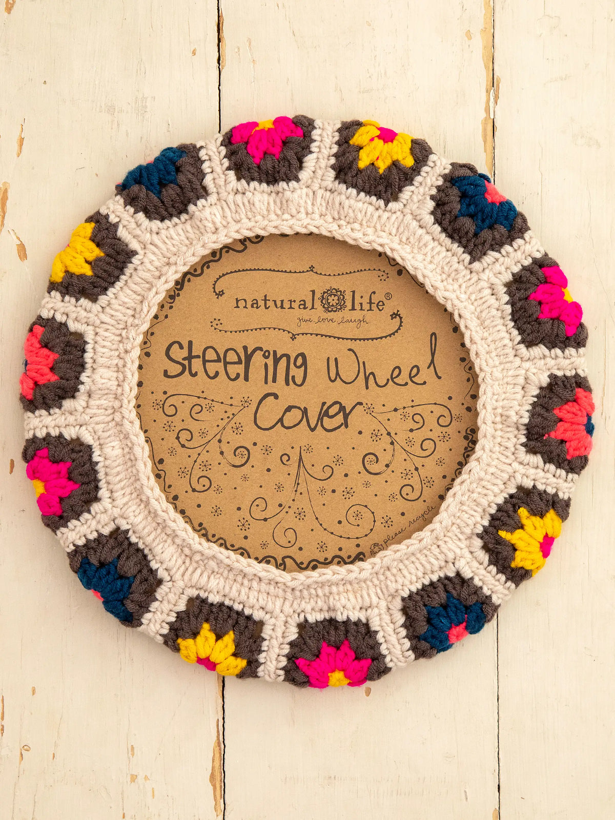 Crochet Steering Wheel Cover. 15 - Cream