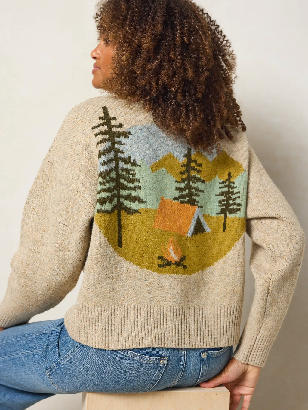 Jacquard Button Front Cardigan Sweater - Beige Camp