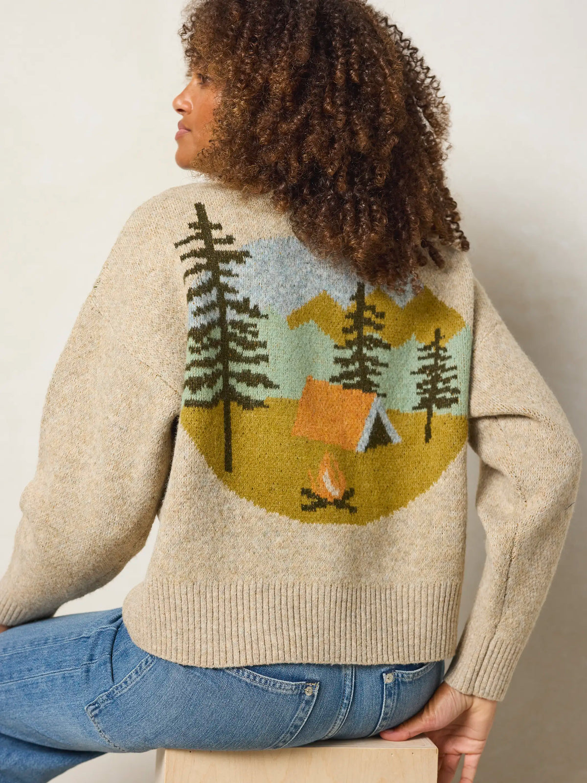 Jacquard Button Front Cardigan Sweater - Beige Camp