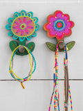 Adhesive Wooden Wall Hooks. Set of 2 - Flower